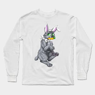 Bobtail BunnyCat: Blue (White) Long Sleeve T-Shirt